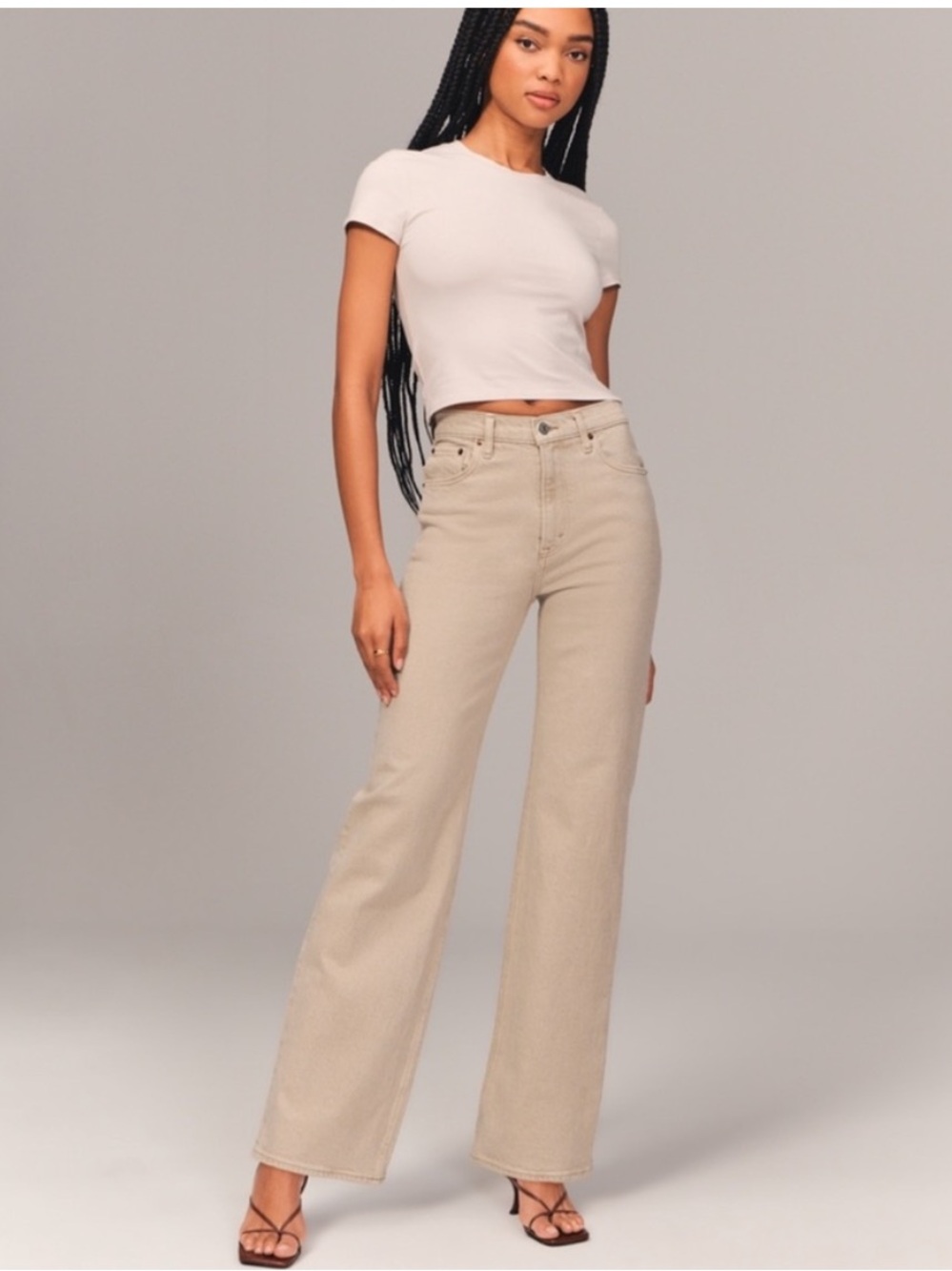 Abercrombie & Fitch Curve Love High Rise 90s Relaxed Jean in Oat
